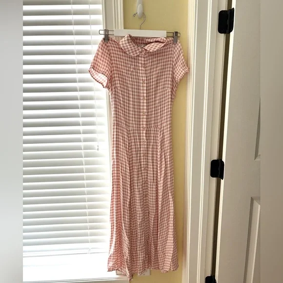 reformation wilma pink check midi shirt dress - Picture 2 of 4